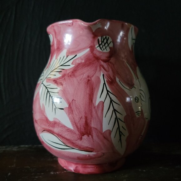 Vintage Made in Italy Pitcher with Bull and Flowers, Hand-Painted *Chips - Picture 2 of 10